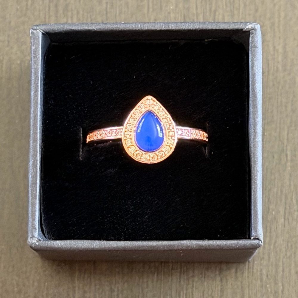 Teardrop Pear Stone Bezel Stainless Steel Rose Gold Rhinestone Mood Ring